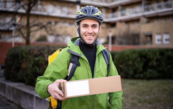 hand delivery to the customer of a package from the deliveryman,